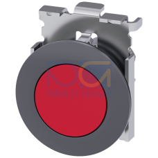 Pushbutton, 30 mm, round, Metal, matte, red, front ring for flush installation, latching, Push-to-release mechanism, with laser labeling, upper cas...