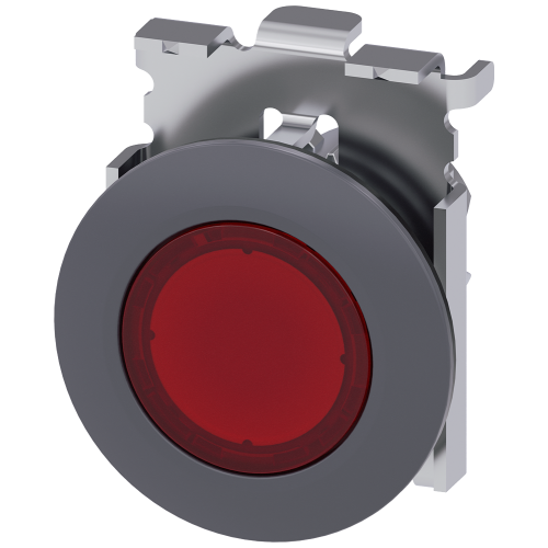 Illuminated pushbutton, 30 mm, round, Metal, matte, red, front ring for flush installation, latching, Push-to-release mechanism, with laser labelin...