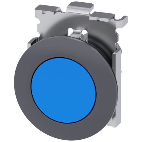 Pushbutton, 30 mm, round, metal, matte, blue, front ring for flush installation, latching, Push-to-r