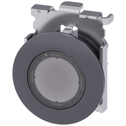 Illuminated pushbutton, 30 mm, round, Metal, matte, clear, front ring for flush installation, momentary contact type, with laser labeling, inscript...