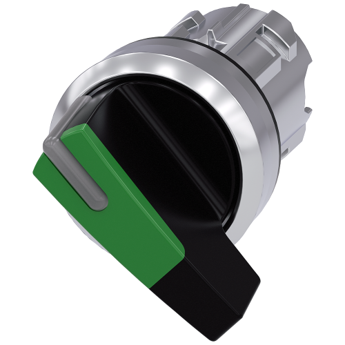 Selector switch, illuminable, 22 mm, round, metal, shiny, green, selector switch, long, 2 switch pos