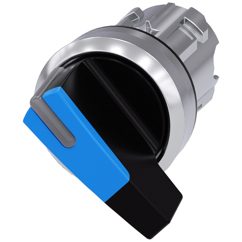Selector switch, illuminable, 22 mm, round, metal, shiny, blue, selector switch, long, 2 switch posi