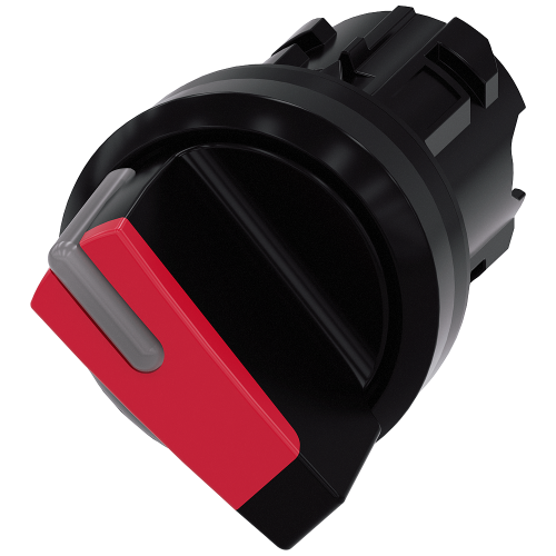 Selector switch, illuminable, 22 mm, round, plastic, red, selector switch, short, 2 switch positions O<I, momentary contact type, Actuating ang...