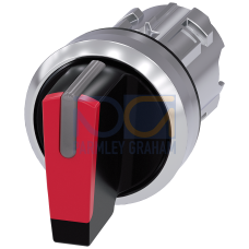 Selector switch, illuminable, 22 mm, round, metal, shiny, red, selector switch, short, 3 switch posi