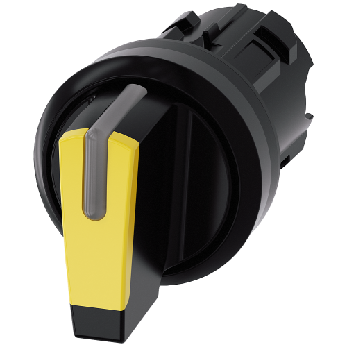Selector switch, illuminable, 22 mm, round, plastic, yellow, selector switch, short, 3 switch positions I-O-II, latching, actuating angle 2x45&deg;, 10...