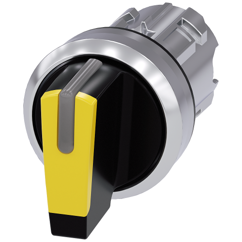 Selector switch, illuminable, 22 mm, round, metal, shiny, yellow, selector switch, short, 3 switch p