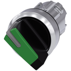 Selector switch, illuminable, 22 mm, round, metal, shiny, green, selector switch, short, 2 switch po