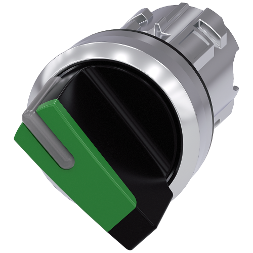 Selector switch, illuminable, 22 mm, round, metal, shiny, green, selector switch, short, 2 switch po