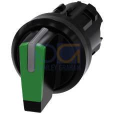 Selector switch, illuminable, 22 mm, round, plastic, green, selector switch, short, 3 switch positions I-O-II, latching, actuating angle 2x45&deg;, 10:...