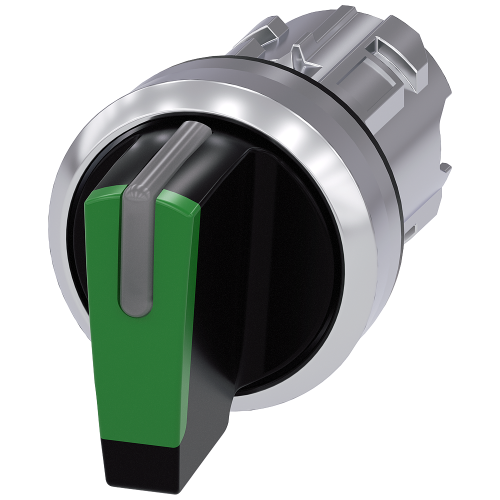 Toggle switch, illuminable, 22 mm, round, metal, high gloss, green, knob, short