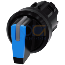 Selector switch, illuminable, 22 mm, round, plastic, blue, selector switch, short, 3 switch positions I-O-II, latching, actuating angle 2x45&deg;, 10:3...