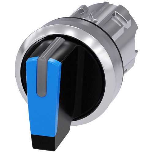 Selector switch, illuminable, 22 mm, round, metal, shiny, blue, selector switch, short, 3 switch pos