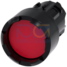 Pushbutton, 22 mm, round, plastic, red, Front ring, raised, castellated momentary contact type