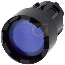 Illuminated pushbutton, 22 mm, round, plastic, blue, Front ring, raised, castellated, momentary contact type