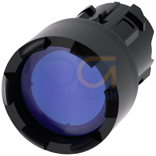 Illuminated pushbutton, 22 mm, round, plastic, blue, Front ring, raised, castellated, momentary contact type