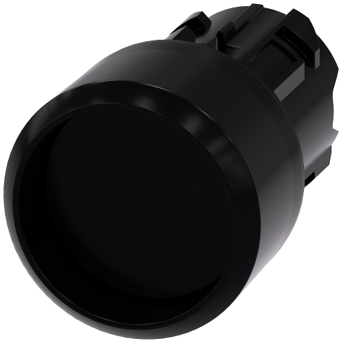 Pushbutton, 22 mm, round, plastic, black, Front ring, raised momentary contact type, with laser labeling, symbol number according to, ISO 7000 or I...
