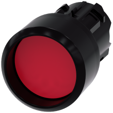 Pushbutton, 22 mm, round, plastic, red, Front ring, raised momentary contact type