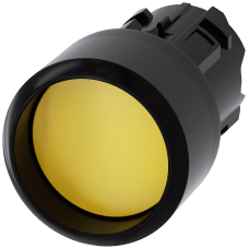 Pushbutton, 22 mm, round, plastic, yellow, Front ring, raised momentary contact type