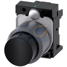 Pushbutton, 22 mm, round, plastic with metal front ring, black, button