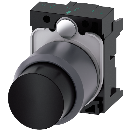 Pushbutton, 22 mm, round, plastic with metal front ring, black, button