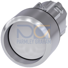 Pushbutton, 22 mm, round, metal, shiny, white, Front ring, raised, momentary contact type