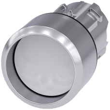 Pushbutton, 22 mm, round, metal, shiny, white, Front ring, raised, momentary contact type