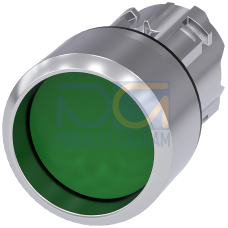 Pushbutton, 22 mm, round, metal, shiny, green, Front ring, raised, momentary contact type