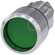 Pushbutton, 22 mm, round, metal, shiny, green, Front ring, high, momentary contact type, with laser labeling, symbol number according to, ISO 7000 ...