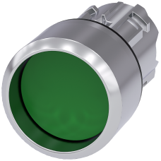 Pushbutton, 22 mm, round, metal, shiny, green, Front ring, raised, momentary contact type
