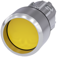 Pushbutton, 22 mm, round, metal, shiny, yellow, Front ring, raised, momentary contact type