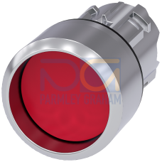 Pushbutton, 22 mm, round, metal, shiny, red, Front ring, raised, momentary contact type