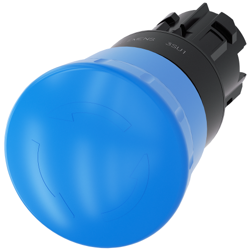 Mushroom pushbutton, 22 mm, round, plastic, blue, 40 mm, positive latching, acc. to EN ISO 13850, ro
