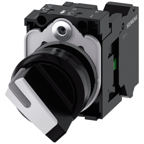 Selector switch, illuminable, 22 mm, round, plastic, white, selector switch, short, 2 switch positio