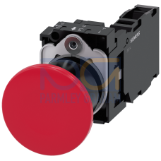 Mushroom pushbutton, 22 mm, round, plastic, red, 40 mm, latching, pull-to-unlatch mechanism, with holder, 1 NO+1 NC, screw terminal