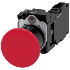 Mushroom pushbutton, 22 mm, round, plastic, red, 40 mm, latching, pull-to-unlatch mechanism, with holder, 1 NO+1 NC, screw terminal