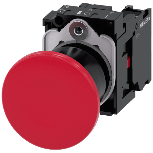 Mushroom pushbutton, 22 mm, round, plastic, red, 40 mm, latching, pull-to-unlatch mechanism, with ho