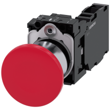 Mushroom pushbutton, 22 mm, round, metal, shiny, red, 40 mm, latching, pull-to-unlatch mechanism, with holder, 1 NO+1 NC, screw terminal