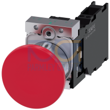 Mushroom pushbutton, 22 mm, round, metal, shiny, red, 40 mm, latching, pull-to-unlatch mechanism, with holder, 1 NO+1 NC, Spring-type terminal