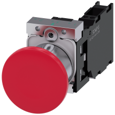 Mushroom pushbutton, 22 mm, round, metal, shiny, red, 40 mm, latching, pull-to-unlatch mechanism, with holder, 1 NO+1 NC, Spring-type terminal