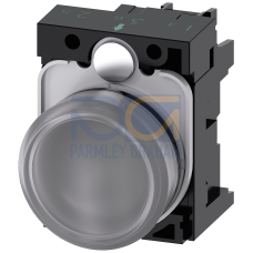 Indicator lights, 22 mm, round, plastic, clear, lens, smooth, with holder, LED module, with integrated LED 230 V AC, screw terminal