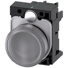 Indicator lights, 22 mm, round, plastic, clear, lens, smooth, with holder, LED module, with integrated LED 230 V AC, screw terminal