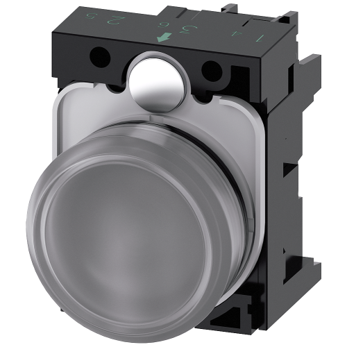 Indicator lights, 22 mm, round, plastic, clear, lens, smooth, with holder, LED module, with integrated LED 230 V AC, screw terminal