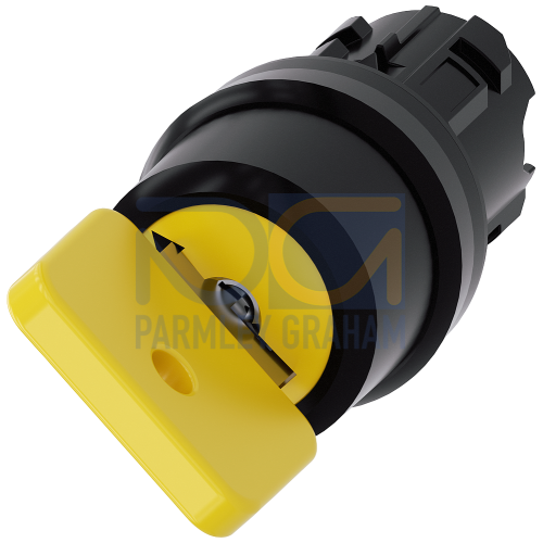 Key-operated switch O.M.R, 22 mm, round, plastic, lock number 73033, yellow, with 2 keys, 2 switch positions O-I, latching, actuating angle 90°, 10:30h/13:30h, Key removal O+I