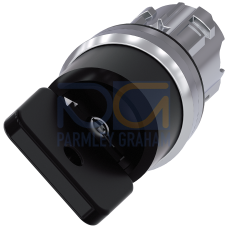 Key-operated switch O.M.R, 22 mm, round, metal, high gloss, black, key removal I