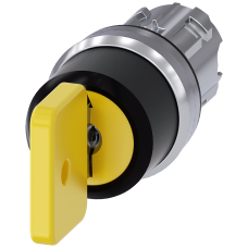 Key-operated switch O.M.R, 22 mm, round, metal, high gloss, yellow, key removal II
