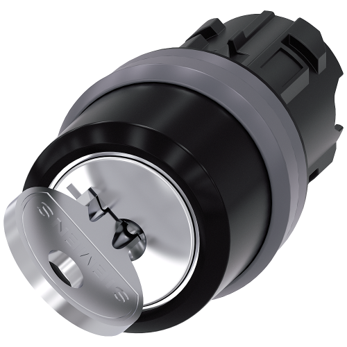 RONIS key-operated switch, 22 mm, round, plastic with metal front ring, lock number 455, with 2 keys, 2 switch positions O<I, momentary contact type, Actuating angle 45&deg;, 10:30h/12h, Key removal O