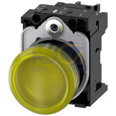 Indicator lights, 22 mm, round, plastic, yellow, lens, smooth, with holder, LED module, with integrated LED 230 V AC, screw terminal, with laser la...