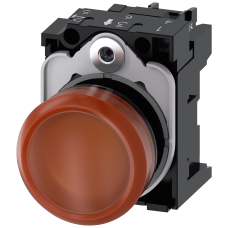 Indicator light, 22 mm, round, plastic, amber, lens, smooth, with holder, LED module, with integrated LED 230 V AC, screw terminal, with laser labe...