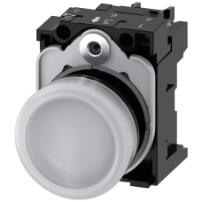 Indicator lights, 22 mm, round, plastic, white, lens, smooth, with holder, LED module with integrate