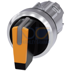 Selector switch, illuminable, 22 mm, round, metal, shiny, amber, selector switch, short, 3 switch po